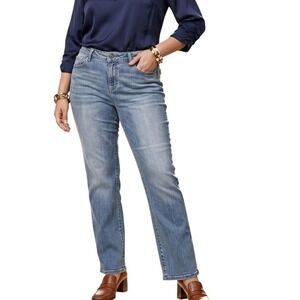 Chico's Platinum Straight Leg Blue Jeans Rhinestone Coin Pocket Size 2 Regular